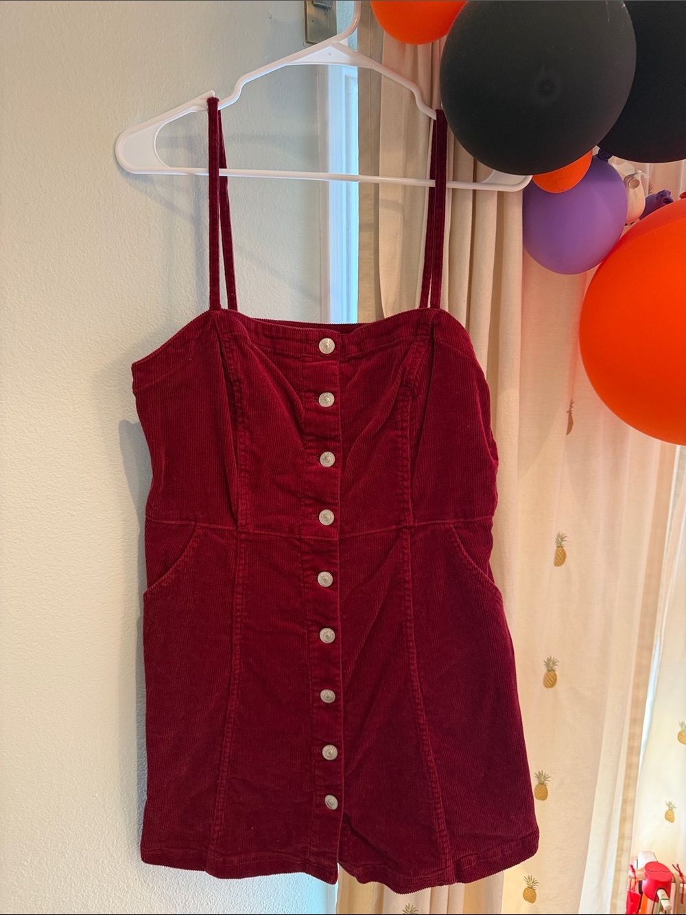 H&M Burgundy Corduroy Button-Front Mini Dress